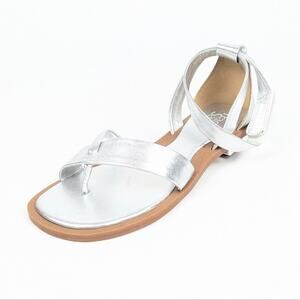Franco Sarto Silver Leather Parker Ankle Strap Thong Sandals Size 6